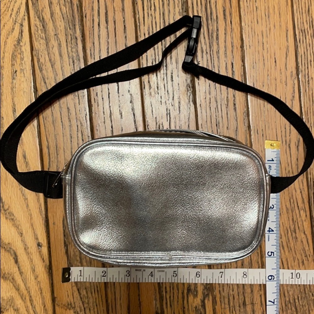 Metallic Silver and Black Fanny Pack Hip Sack New